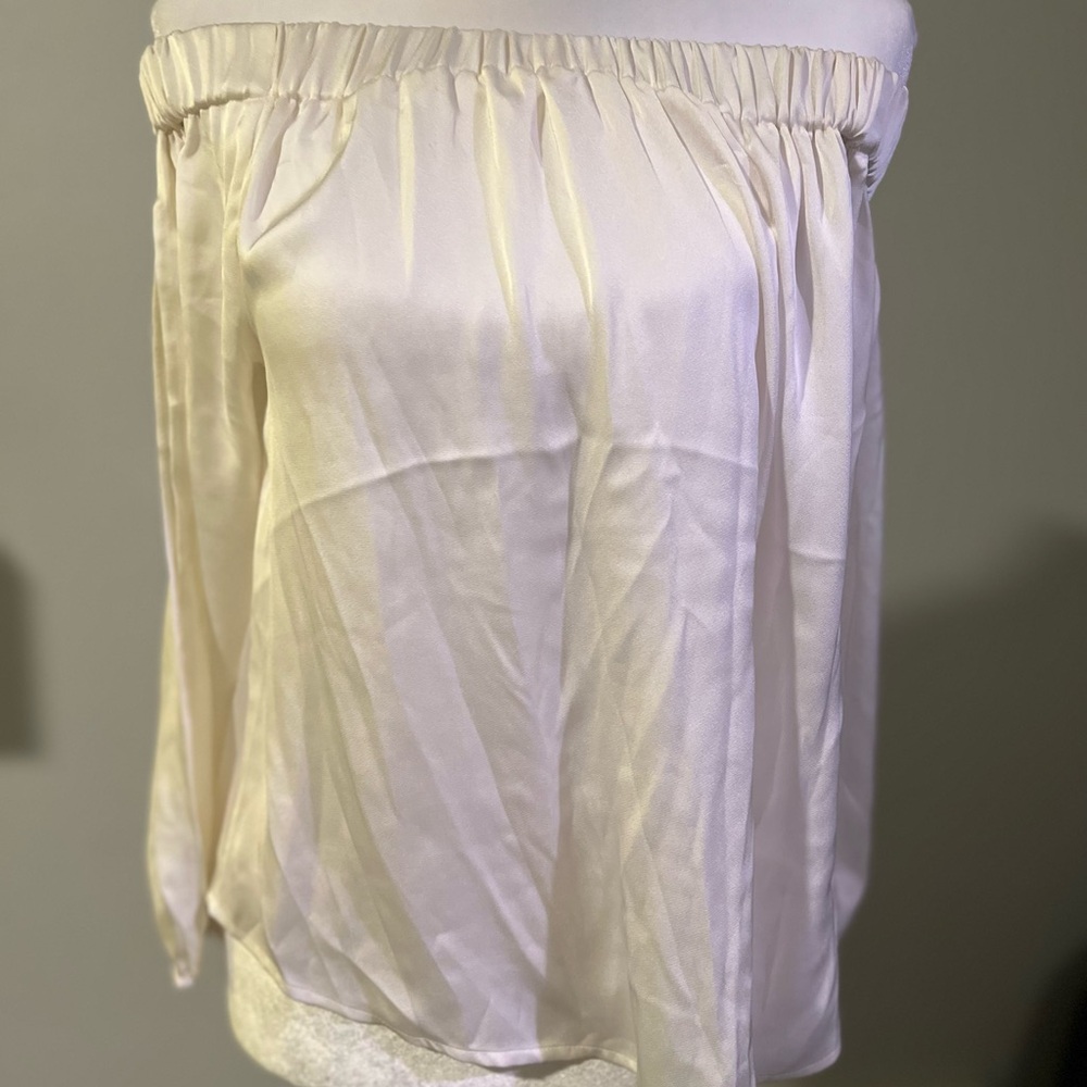Express Off-Shoulder Satin Blouse in Soft Ivory